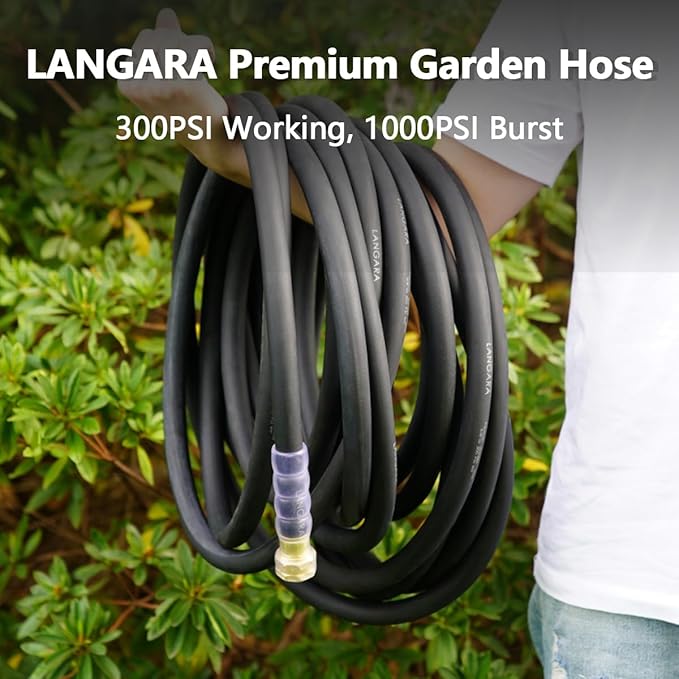 Heavy Duty Premium Garden Hose 150ft x 5/8, 300PSI Working, 1000PSI Burst, Hybrid Rubber Water Hose with Transparent Swivel Handle - Hot/Cold Water - Five Layered Braiding with Brass fittings (Black)