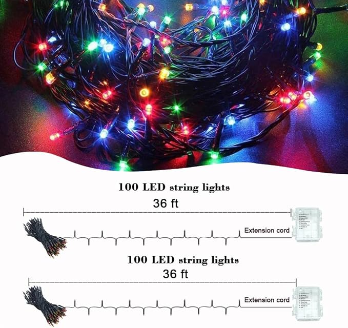 Color Christmas Tree Lights Indoor, 2 Pack 36ft 100LED String Light with Remote and Timer, Dimmable Led Christmas Decor lamp Outdoor, Twinkling Fairy Light as Xmas Tree Lights