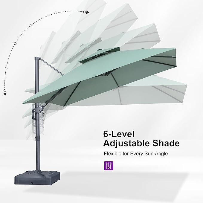 PURPLE LEAF 10' X 13' Double Top Cantilever Patio Umbrella Deluxe Large Outdoor Umbrella Rectangle Offset Umbrella with Fade Resistance for Garden Deck Pool Patio, Mint Green