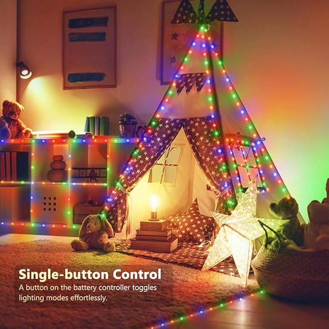 Battery Operated String Lights, 16.5ft 50 LED Twinkle Fairy String Lights Battery Powered with Auto Timer for Indoor Outdoor Christmas Trees Wreath Decoration Party Bedroom Garden - Multicolor
