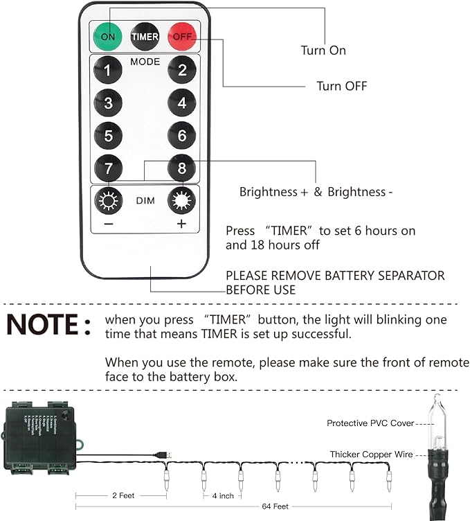 XTF2015 Christmas Lights 66ft 200 LED String Lights Timer Memory Function USB or Battery Powered Waterproof for Indoor Outdoor Decoration (Warm White)