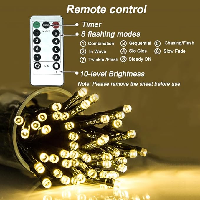 Warm White String Lights Indoor, 2 Pack 36ft 100LED Christmas String Lights with Remote and Timer, Twinkle Christmas Tree Decor Lights Dimmable Waterproof, Xmas Lights Indoor/Outdoor