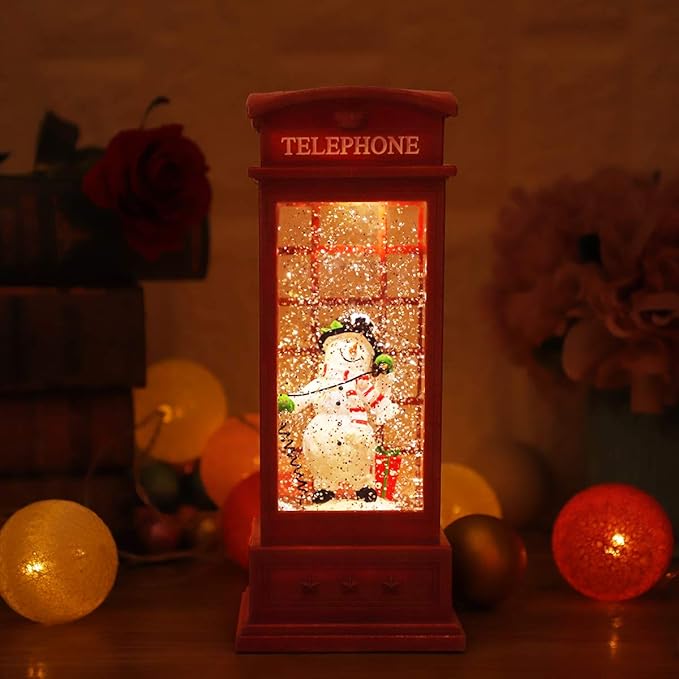 Christmas Snow Globe Lantern Christmas Decorations, Xmas Gifts Christma Vintage Home Decor Indoor,Sparkling with Music 6H Timer, Holiday Party Gifts (Christmas Snowman)