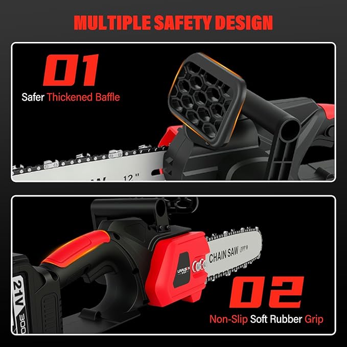 ALSO GO 12-inch Electric Chainsaw Cordless, 21V Battery Powered Chainsaw, Brushless Chain Saw with a 3.0Ah Battery, a Chain and a Charger Included, for Tree Trimming, Wood Cutting, Pruning