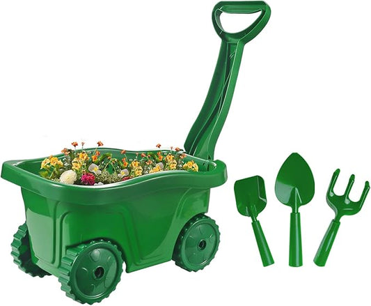 Duckura Kids Wheelbarrow Set - Gardening Tools for Kids with Shovel, Rake, Trowel, Outdoor Yard Lawn Digging Weed Toys, Christmas Birthday Gifts for Boys Girls Age 2 3+Years Old(Green A)