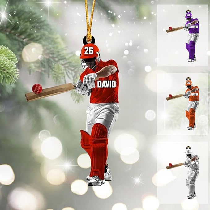 Personalized Cricket Ornament, Custom 2D Acrylic Design for Player or Team, Sports Ornament for Clubs, Fans, and Coaches, Christmas Tree Decoration Keepsake/2