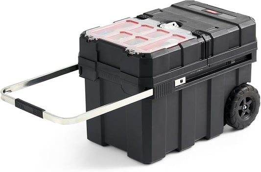 Keter Masterloader Resin Rolling Tool Box with Locking System and Removable Bins ? Perfect Organization and Storage Chest for Power Drill, Tape Measure, and Screwdriver Set, Black