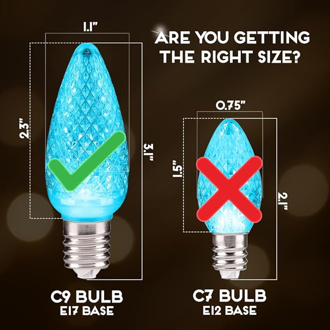 HLO Lighting Set of 25 Teal C9 Faceted LED Christmas Light Bulbs for Indoor & Outdoor Use | Durable Replacement Bulb