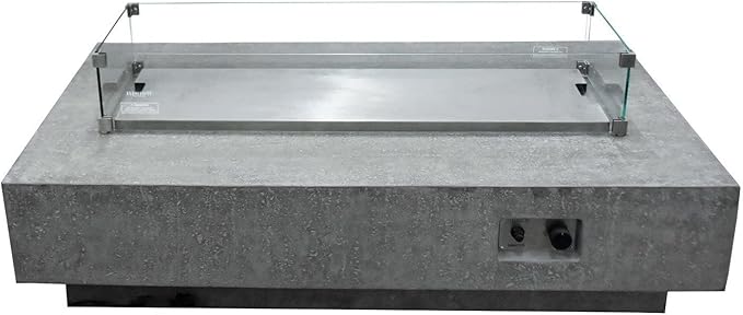 Elementi Hampton Fire Pit Bundle Outdoor Firepit Set Includes 56¡± Propane Concrete Firepit Table, Glass Windscreen, Stainless Steel Cover, Tank Cover, Canvas Cover, Floor Mat, Ice Bucket