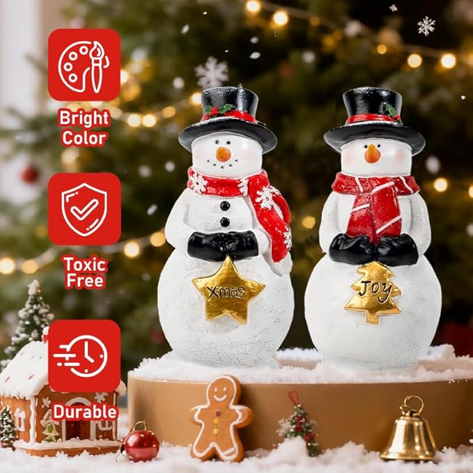 OneBird Snowman Figurines Resin Christmas Decorations Indoor 2pcs Snowman Decor for Holiday Decorations Christmas Indoor
