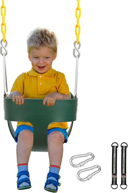High Back Toddler Bucket Swings Seat with Coated Chains, Heavy Duty Kids Swing Seat for Outside, Playground, Backyard, Swing Set Accessories,Green (Large Size)