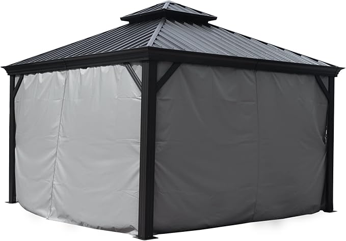 Kozyard Gazebo Privacy Curtain Outdoor Waterproof Sidewall for Hardtop Patio Gazebo Curtains for Alexander Caesar Rosana Apollo Model (12ft x 14ft, Gray)
