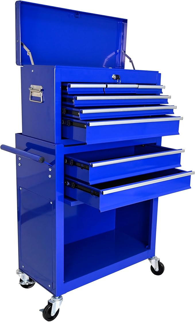 High Capacity Rolling Tool Chest with Wheels and 8 Drawers,Metal Storage Tool Cabinet W/Mobile Case,Pull Handle,4 Hooks,for Workshop Mechanics Garage,Blue