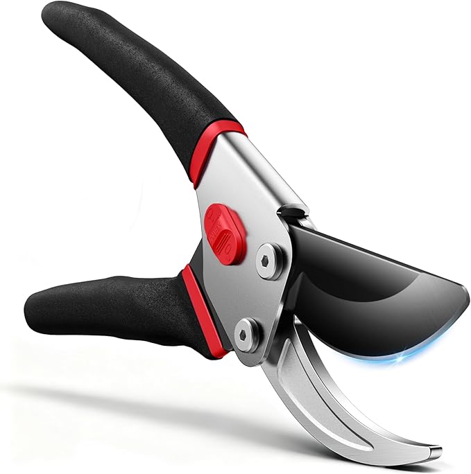 Bypass Pruning Shears for Gardening, 8.5" Professional Hand Pruners, Garden Clippers Heavy Duty Pruning Scissors for Trimming Plant Flower Branch, 【SK5 Steel Blade】【Ergonomic】【Built-in Spring】