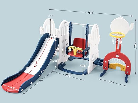 7-in-1 Toddler Playground Set ? Indoor Outdoor Slide, Adjustable Swing, Basketball Hoop, Climber, Ring Toss, Soccer, Golf ? Multifunctional Cactus Playset for Kids Ages 1-3, Blue ? Freestanding Activi