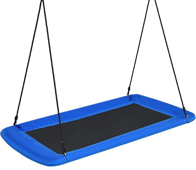 Costzon 700lb Giant 60'' Platform Tree Swing for Kids and Adults, Wear- Resistant Indoor/Outdoor Rectangle Swing with Durable Steel Frame and 2 Hanging Straps for Porch, Backyard (Blue)