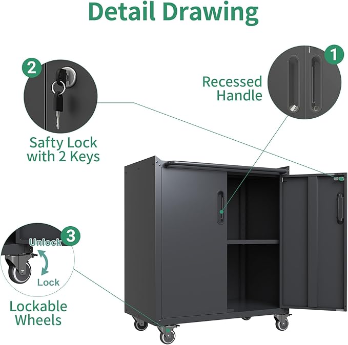 Metal Tool Cabinet,Garage Storage Cabinet System,Wall Cabinet & Locking Rolling Tool Cabinet with Doors and Adjustable Shelves,Steel Tool Cabinets for Home (7 Pcs-StyleA, Black)
