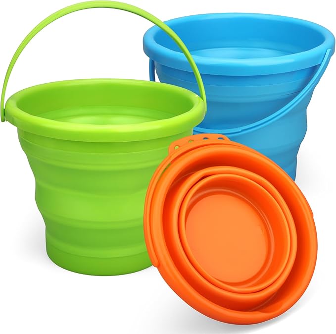 Collapsible Bucket Sandbox Kit Toys for Kids, Foldable Bucket Multi Purpose Sand Pail for Garden Planting Washing Camping Fishing, Beach Essential Travel Toys Summer Activity, Easter Egg Bucket Gift