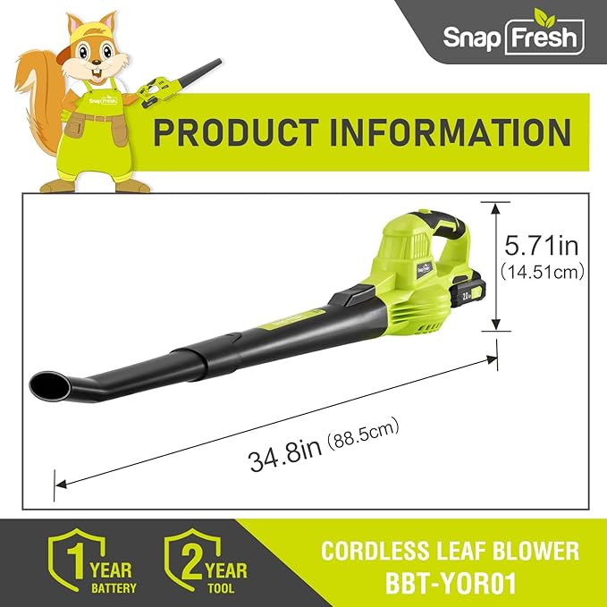 SnapFresh 20V Cordless Electric Leaf Blower - Lightweight with 2.0Ah Battery & Fast Charger, 2 Speed Modes for Lawn, Patio, Yard & Sidewalk Care