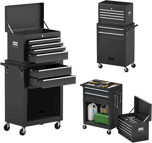 Goplus Rolling Tool Chest, 6-Drawer Tool Box Organizer w/Auto Locking System & Lockable Wheels & Sliding Drawers & Detachable Top, Tool Storage Cabinet for Garage Workshop (Black) ¡¦