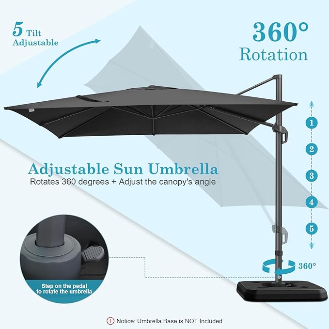 HOTEEL10x10ft Patio Umbrella Cantilever Umbrellas - Upgrade and Intensify - 360 Rotation and 5 Angles Adjustment - Aluminum Offset Pool Umbrella Outdoor Umbrellas for Patio Garden Pool