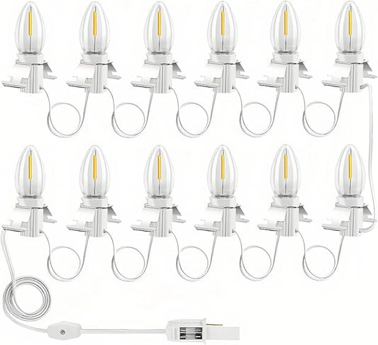 Christmas Village Lights with 12 LED Warm White Bulbs, C7 Light Cord for Christmas Village Houses, Pumpkin Crafts, Halloween & Holiday Decorations