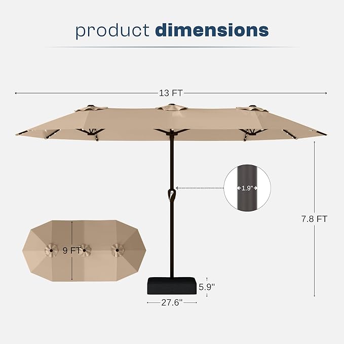 13FT Double-Sided Patio Umbrella with 48 Solar LED Lights, Large Rectangular Outdoor Market Umbrella with Crank Handle, Vented Canopy, Heavy-Duty 12 Rib Steel Frame, for Backyard, Garden, Pool, Beige