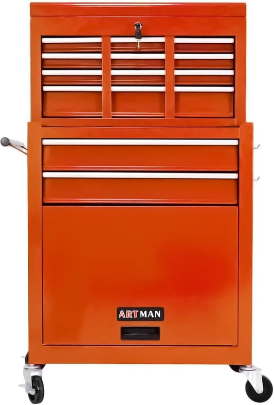 Rolling Tool Chest with Wheels, 8-Drawer Steel Tool Storage Cabinet with Lockable Top, Heavy-Duty Mobile Tool Box Organizer for Garage, Workshop & Job Site