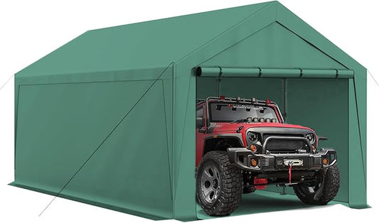 10x20 Carport, Heavy Duty Carports with Removable Sidewalls, Waterproof and UV-Resistant Portable Outdoor Garage Shelter for All Season (Green)
