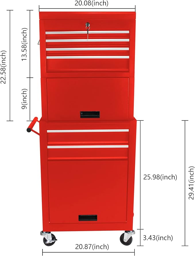 RYH 4-7 Drawers Rolling Tool Chest & Tool Box on Wheels | Heavy Duty Metal Cart with Ball Bearing Drawers | Fits US General Tool Box for Garage Storage (Red, 6 Drawers 3 in 1/51.99 H ¡¿ 20.87 W)