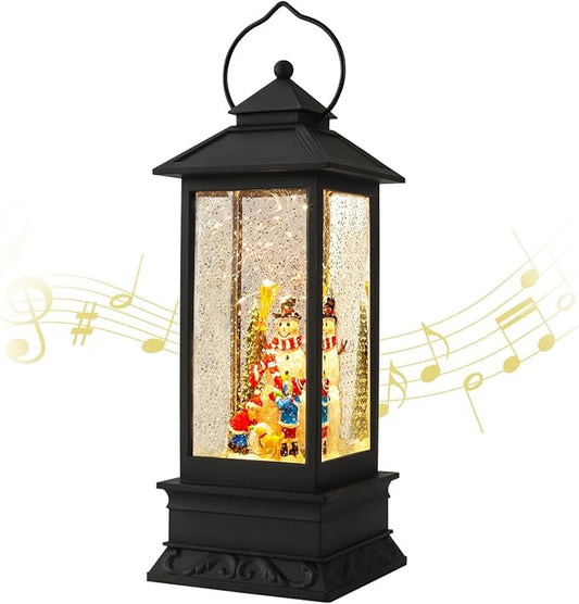 Snow Globes Christmas Lantern, Christmas Decorations Musical Snow Globe Lantern, LED Lighted USB or Battery Operated Spinning Water Glitters Lighted Singing Lantern Christmas Home Decor and Xmas Gift