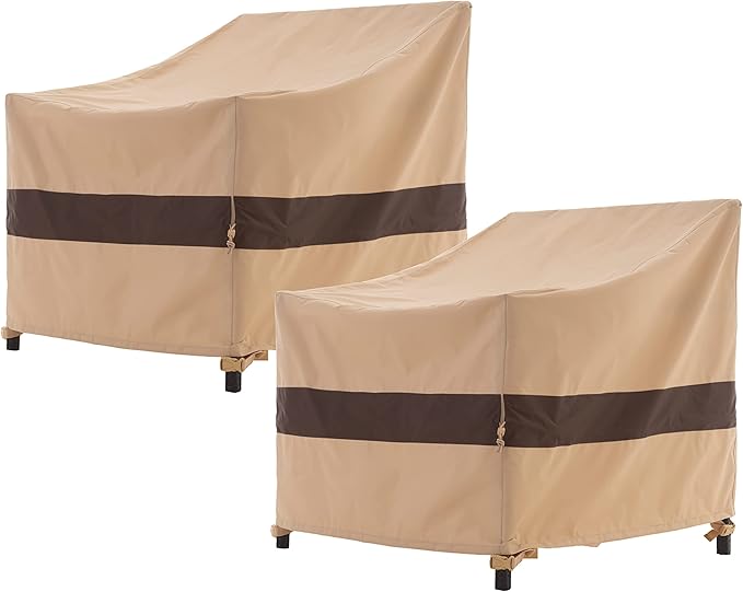 WJ-X3 Patio Chair Cover, Outdoor Lounge Cover, Heavy Duty, Waterproof Lawn Chair Covers, 29W x 30D x 36H, Beige & Coffee, 2-Pack