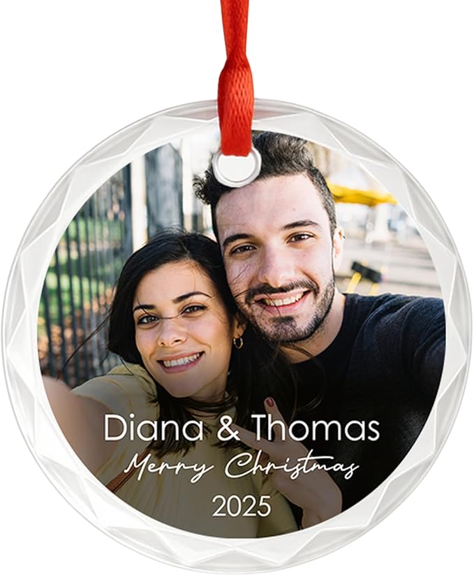 Personalized Photo Christmas Ornament | Custom Name Acrylic Glass Ornament 2025 Holiday Keepsake Decoration
