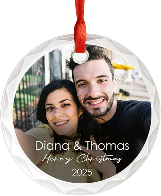 Personalized Photo Christmas Ornament | Custom Name Acrylic Glass Ornament 2025 Holiday Keepsake Decoration