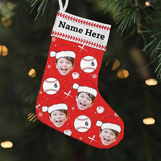 LOVELYPOD Christmas Stockings Personalized with Name, 19" Christmas Stocking Custom Christmas Baseball Stocking 2023, Xmas Stocking Holiday Christmas Decoration Gifts for Family Kids