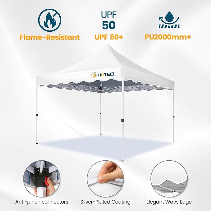 HOTEEL 10×10 Pop Up Canopy with 4 Sidewalls, UV 50+ and Waterproof Canopy Tent 10×10, Thickened Frame, Large Space Easy Pop Up Canopy, Outdoor Canopy for Weddings, Beaches, Parties, Patio (White)