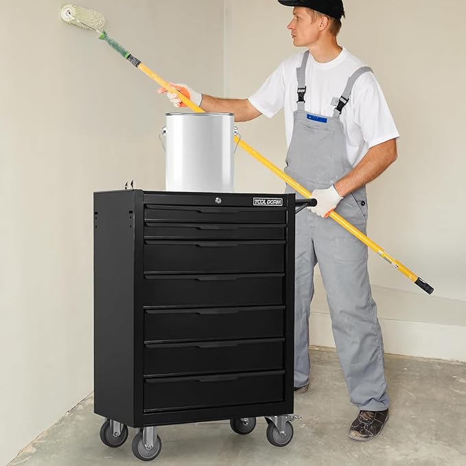 7-Drawer Rolling Tool Chest with Locking Wheels & Drawers, 13 D x 24.2 W x 34 H Mobile Tool Storage Cabinet, Heavy-Duty Garage Organizer w/Ergonomic Handle