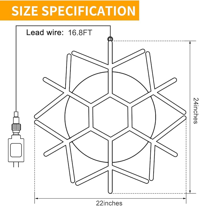 DBFAIRY 24-inch LED Christmas Snowflake Window Lights, Large Outdoor Snowflake Hanging Silhouette Xmas Decor Light with Timer 16.8ft Plug-Powered Cable