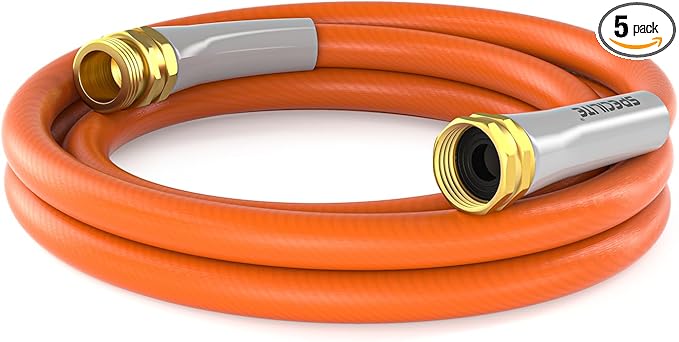 SPECILITE Garden Water Hose 5 ft x 5/8 in, Heavy Duty Leader Pipe Extension, Flexible, Lightweight Kink-less,Hybrid Rubber, with 3/4 Brass Fittings, Orange