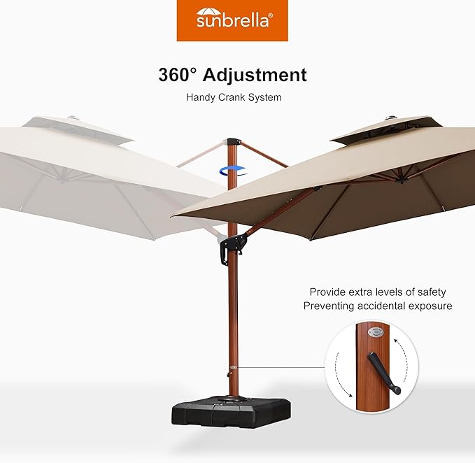 PURPLE LEAF 12' X 12' Patio Large Cantilever Umbrella Outdoor Square Wood Umbrellas Offset Umbrella Heavy Duty Sun Umbrellas for Garden Deck Pool, Deep Beige