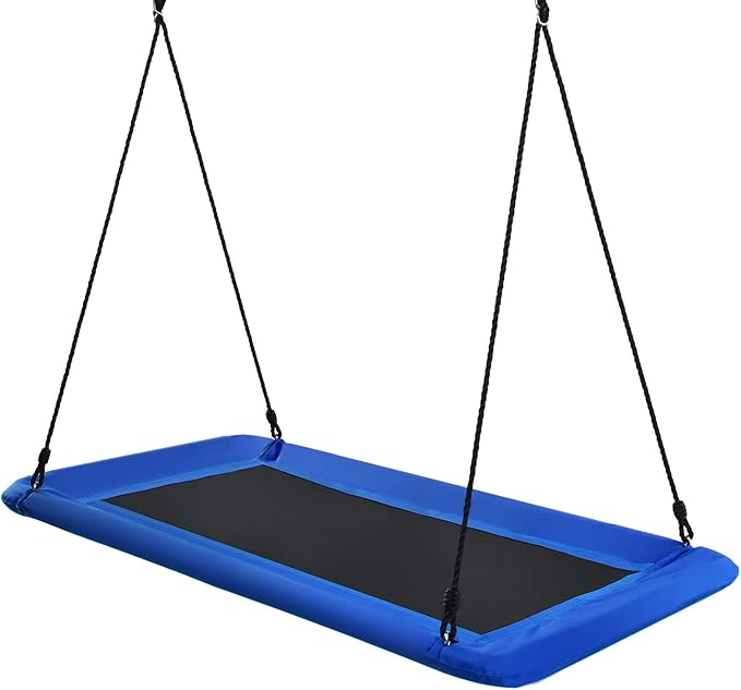 Costzon 700lb Giant 60'' Platform Tree Swing for Kids and Adults, Wear- Resistant Indoor/Outdoor Rectangle Swing with Durable Steel Frame and 2 Hanging Straps for Porch, Backyard (Blue)
