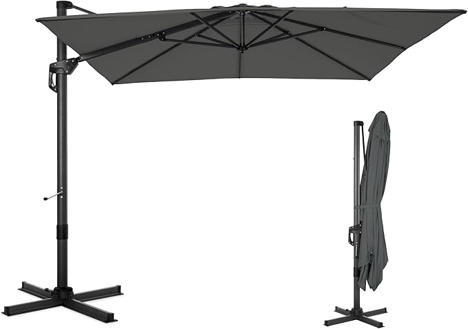 Sophia & William Cantilever Patio Umbrella 10ft, Large Square Outdoor Umbrellas with Crank Handle, 7-Level Tilt,360° Rotation, Windproof, Crashproof, Design for Pool Garden Backyard (Grey)