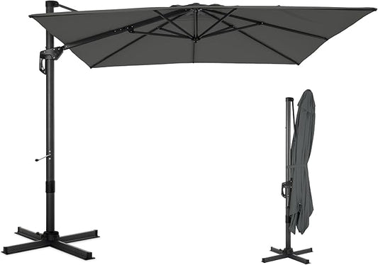Sophia & William Cantilever Patio Umbrella 10ft, Large Square Outdoor Umbrellas with Crank Handle, 7-Level Tilt,360° Rotation, Windproof, Crashproof, Design for Pool Garden Backyard (Grey)