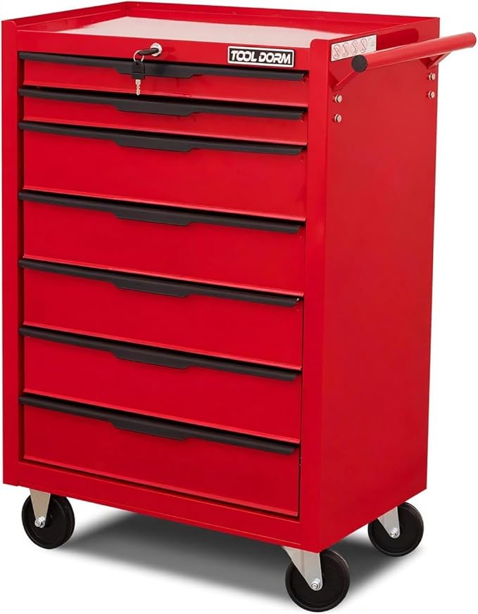 7-Drawer Rolling Tool Chest with Locking Wheels & Drawers, 13 D x 24.2 W x 34.6 H Mobile Tool Storage Cabinet, Heavy-Duty Garage Organizer w/Ergonomic Handle