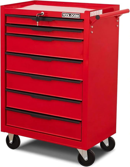 7-Drawer Rolling Tool Chest with Locking Wheels & Drawers, 13 D x 24.2 W x 34.6 H Mobile Tool Storage Cabinet, Heavy-Duty Garage Organizer w/Ergonomic Handle