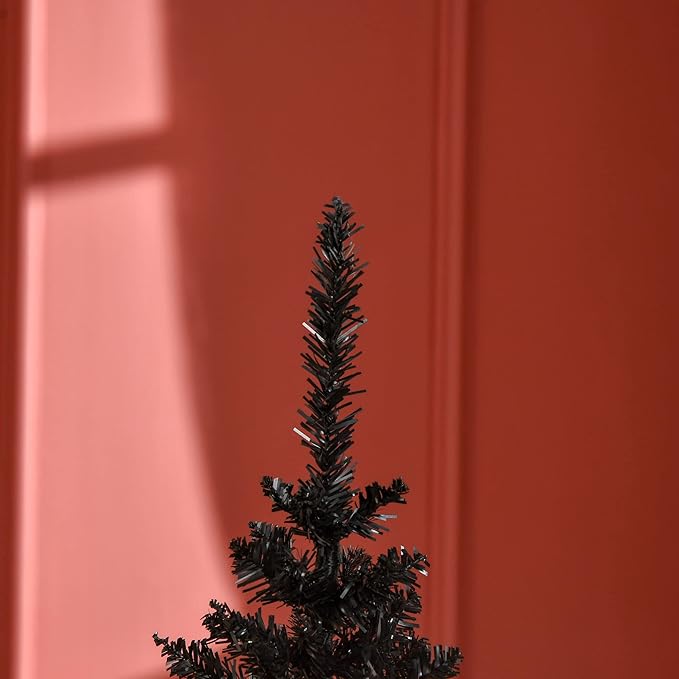 HOMCOM 5' Artificial Pencil Christmas Tree, Slim Xmas Tree with 294 Realistic Branch Tips and Plastic Stand, Black