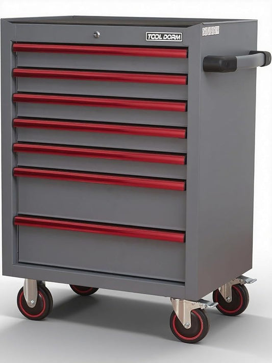 7-Drawer Rolling Tool Chest with Locking Wheels & Drawers, 18.11 D x 26.61 W x 38.3 H Mobile Tool Storage Cabinet, Heavy-Duty Garage Organizer with Ergonomic Handle