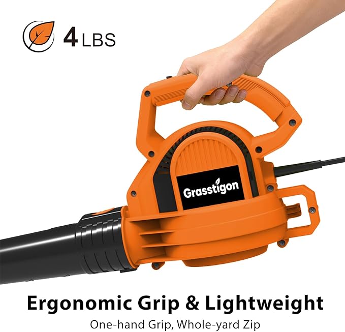 Electric Leaf Blower Corded, 7-Amp, 390CFM/ 210MPH, 2 Speed Modes, Powerful Lightweight Handheld Blowers for Lawn Care, Patio, Leaves, Dust, Snow (Orange)