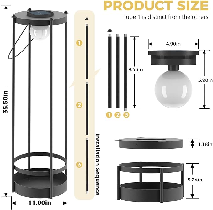 Solar Lights with Plant Stands - Outdoor Solar Floor Lamp, Waterproof Metal Outdoor Lighting for Patio, Yard, Garden, Pathway (35.5" H - 1Pack)