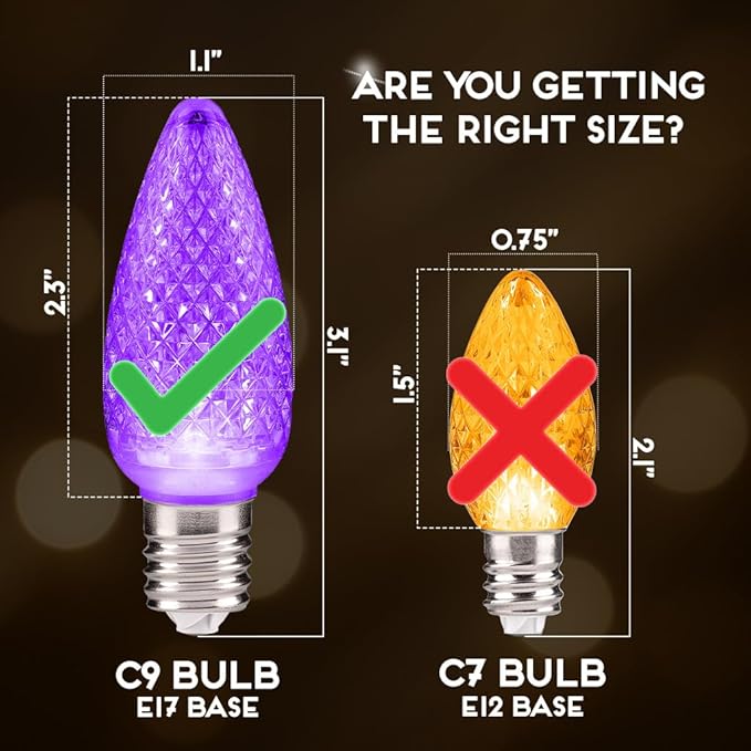 HLO Lighting Set of 500 C9 LED Christmas Lights | Multi-Colored (R, G, B, Y, P) C9 LED Light | Faceted Bulbs for Indoor & Outdoor Use | Christmas Outdoor Décoration